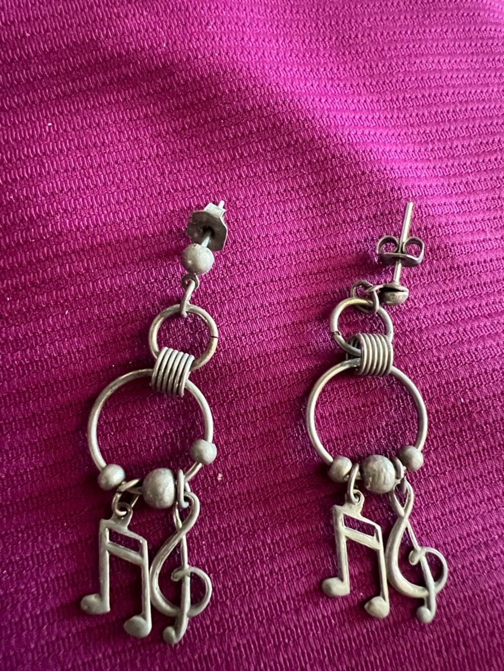 Vintage Silver-Tone Music Note Dangle Earrings